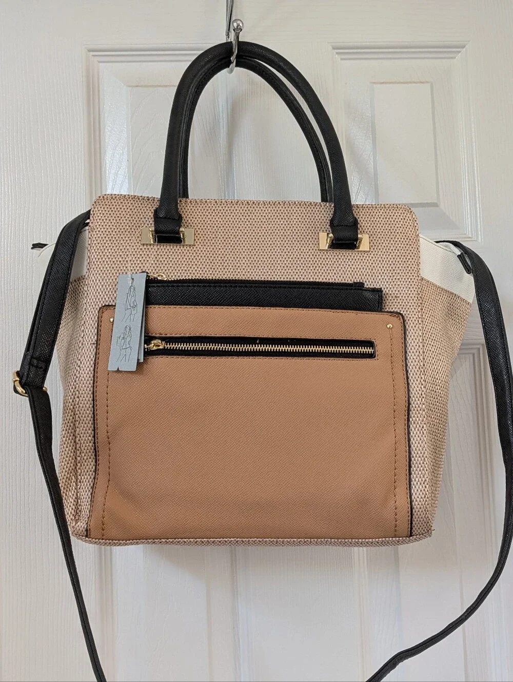Apt. 9 Beige Tote with Black Handles and White Trim